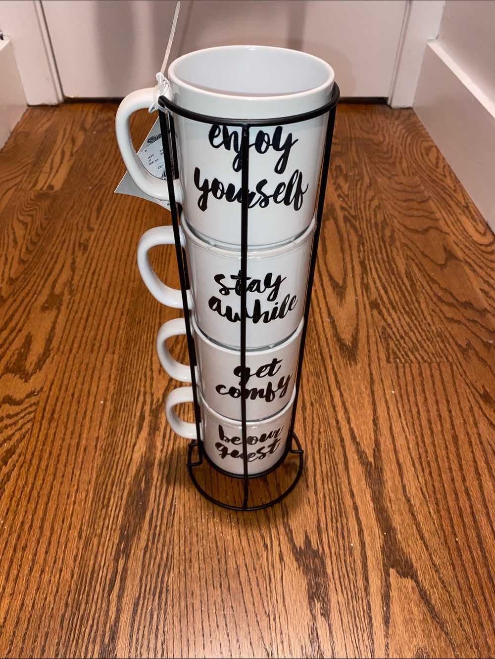 NWT Ceramic Stacking Mugs Set with Black Script